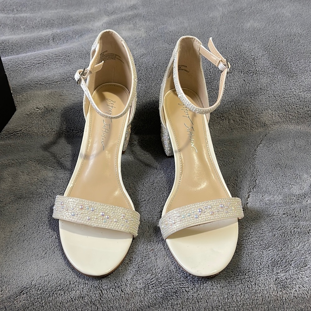 Betsey Johnson ankle strap embellished block heels for wedding - worn once!